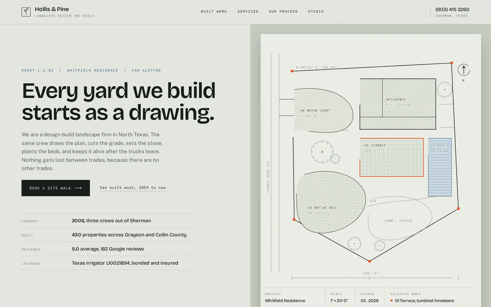 Hollis and Pine landscape design and build website concept by Kovi Digital