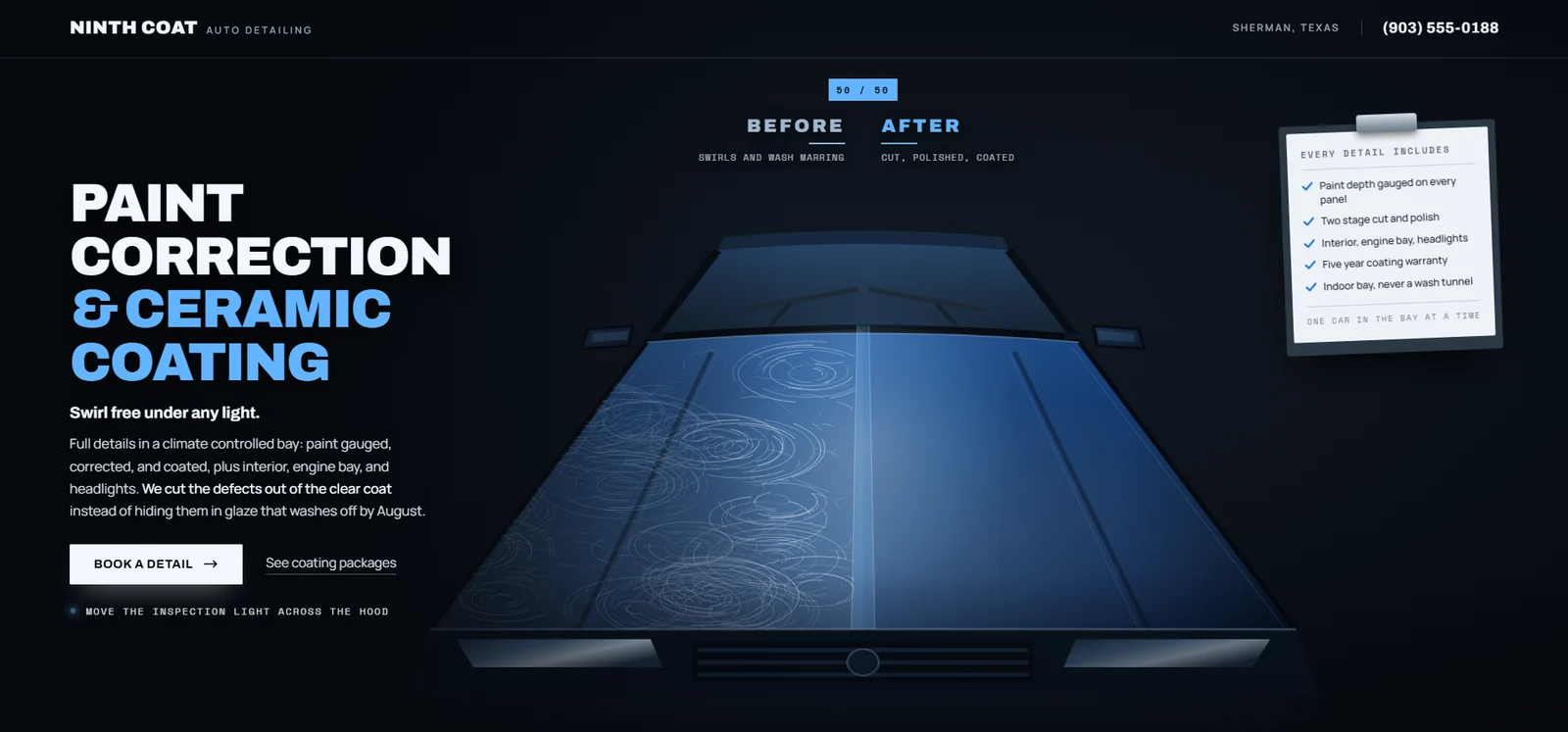 Ninth Coat auto detailing website concept by Kovi Digital